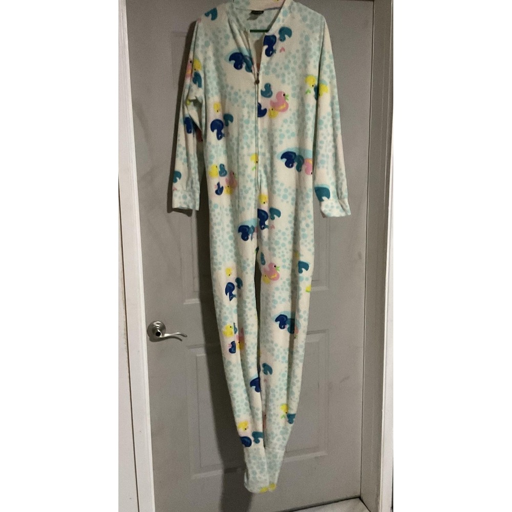Joe Boxer Pajama One-piece Womens XL Multicolor Ducky Fleece Footed Zip 1-piece